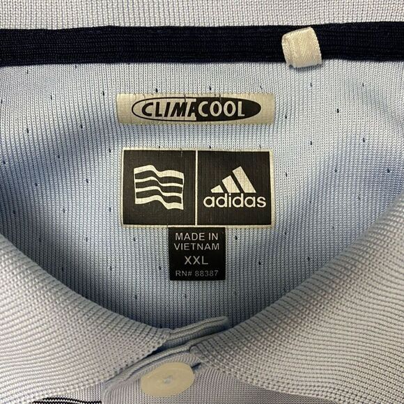 Adidas men XXL clima cool stripe 3 button polo shirt light blue/black - Picture 7 of 12